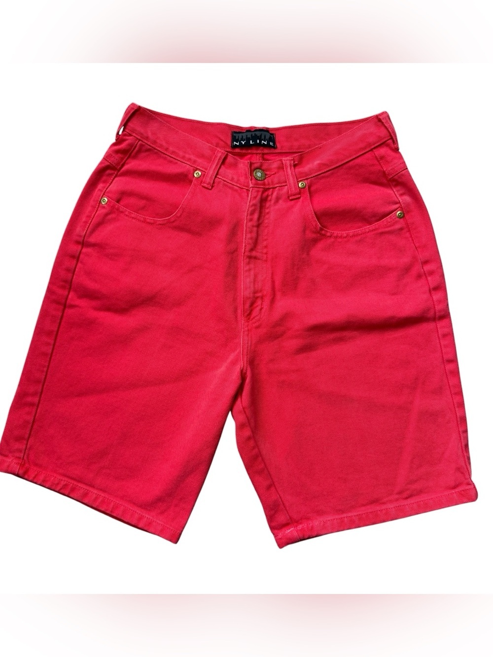 Vintage 90s NYLINE Red Denim Bermuda Shorts High Rise Mom Fit Y2K Cottagecore 27
